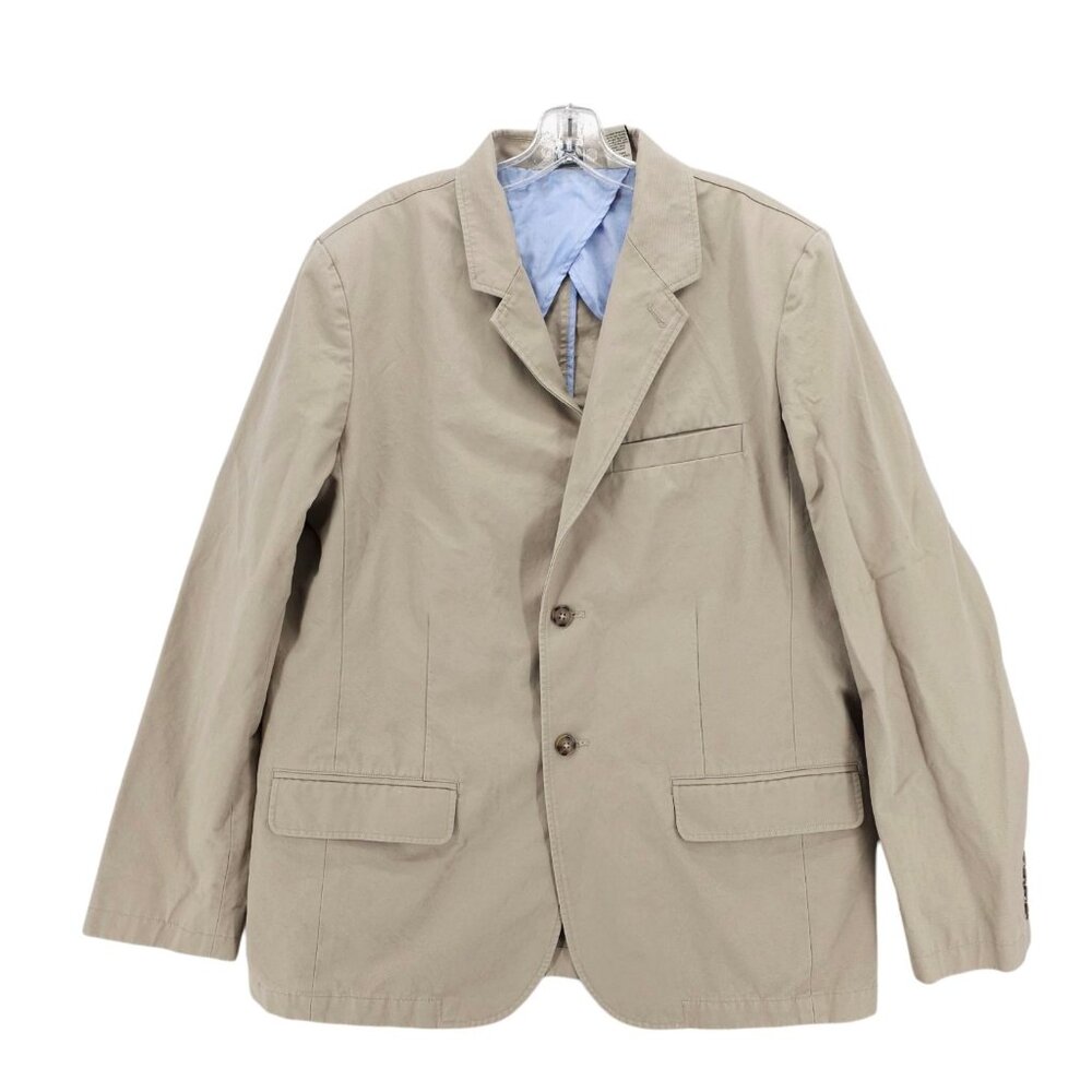 LL BEAN Sport Coat Jacket 2-Button Tan Khaki Cotton Blazer Size 44 TALL